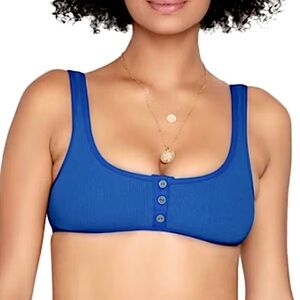 L*Space Robbie Bikini Top Women’s Blue Button-Front Bralette Size XL